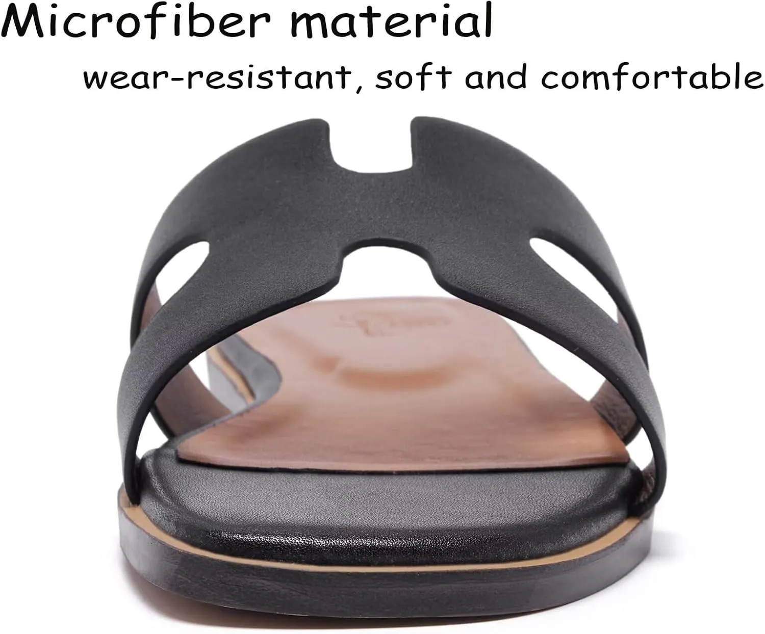 Women's Wide Width Leather Flat Sandals Slipper 2025 Summer Fashion Comfortable Memory Foam Slides for Women Footwear