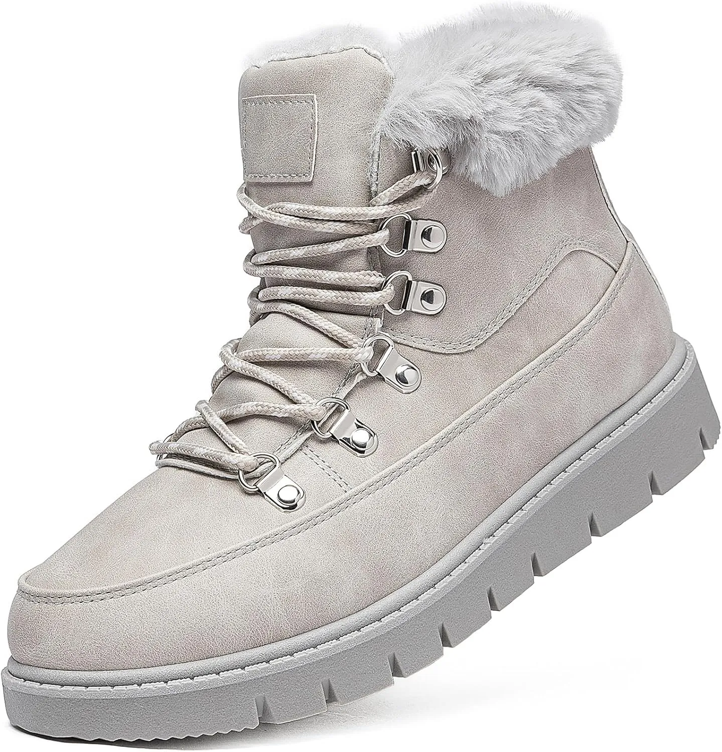 XRH Women’s Winter Warm Boots Black Snow Combat Boots With Zipper,Comfortable Fur Lined Women Ankle Boots Non Slip Hiking Boots For Women