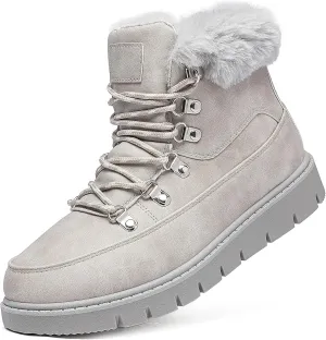 XRH Women’s Winter Warm Boots Black Snow Combat Boots With Zipper,Comfortable Fur Lined Women Ankle Boots Non Slip Hiking Boots For Women